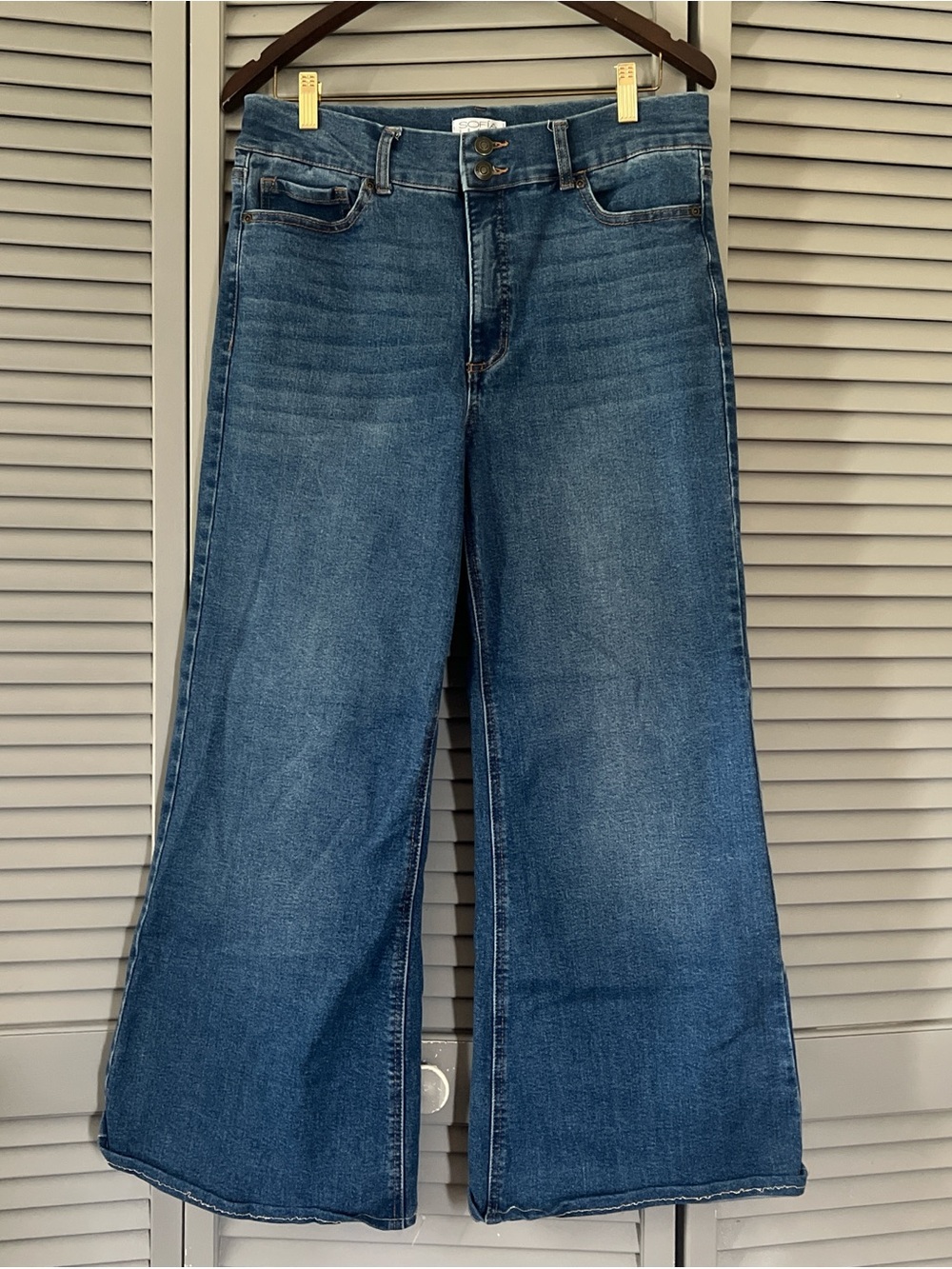 High-waist wide leg blue denim stretch jeans